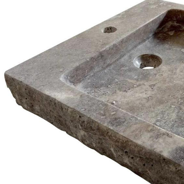 AA Warehousing Anthony 18'' Blue Travertine Stone Rectangular Vessel